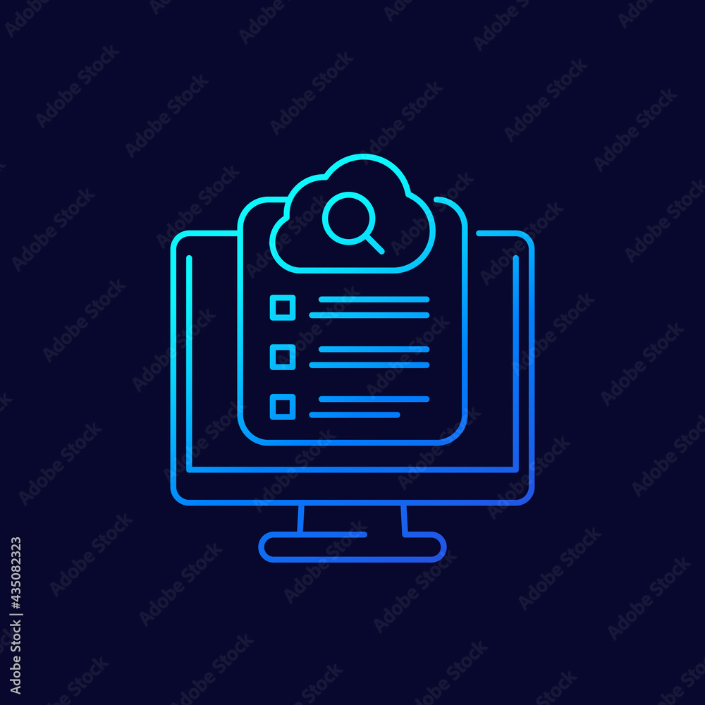 cloud search results line icon, vector cloud search results line icon, vector