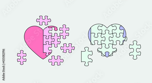 Heart-shaped puzzle. Conceptual vector illustration of the problems of love and partnership.