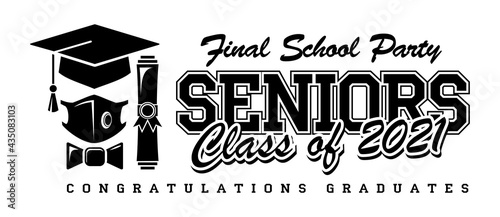 Quarantine graduation class of 2021. Concept for flyers, greeting card, prom invitations, T-shirt uniform emblems. Vector on transparent background