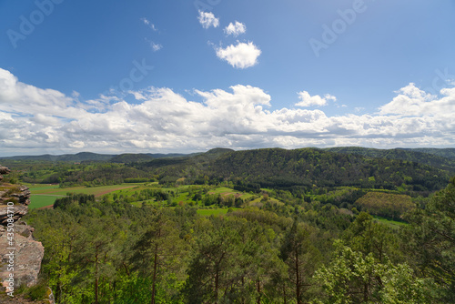a beautiful panorama near the geiersteine over the Palatinate Forest in springtime