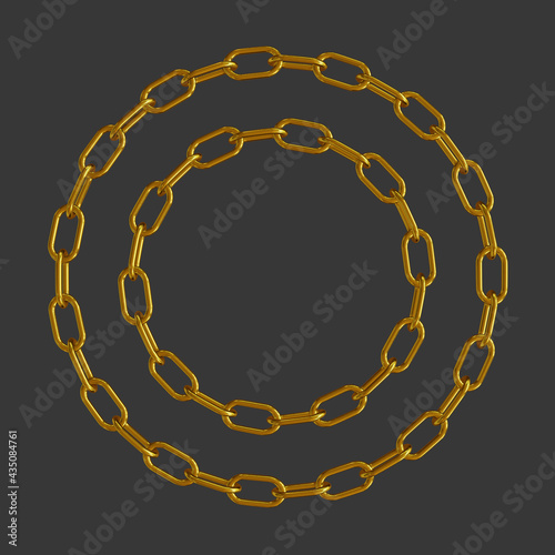 gold chains on a circle frame. 3d illustration