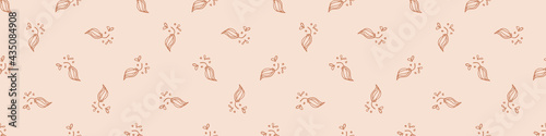 Seamless minimalist doodle flower border pattern. Calm earthy color edge banner. Simple modern scandi unisex baby design. Organic childish gender neutral masking tape design. Hand drawn floral trim.