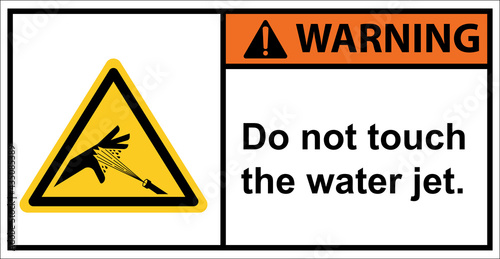 Do not touch the high pressure water jets with your hands.,Warning sign.