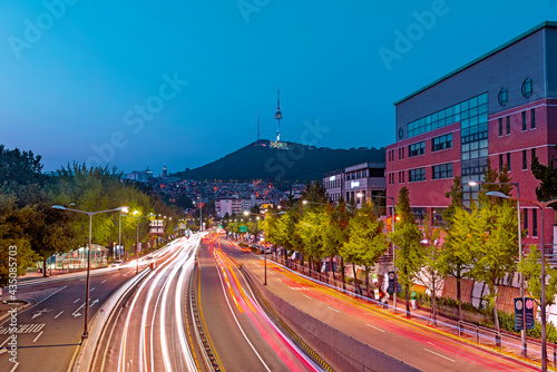 Fototapeta Naklejka Na Ścianę i Meble -  08-June-2019 traffic at itaewon Seoul city and Seoul tower in south korea.