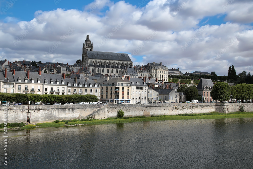 Blois, France. Loire River Embankment, Saint-Louis Cathedral 