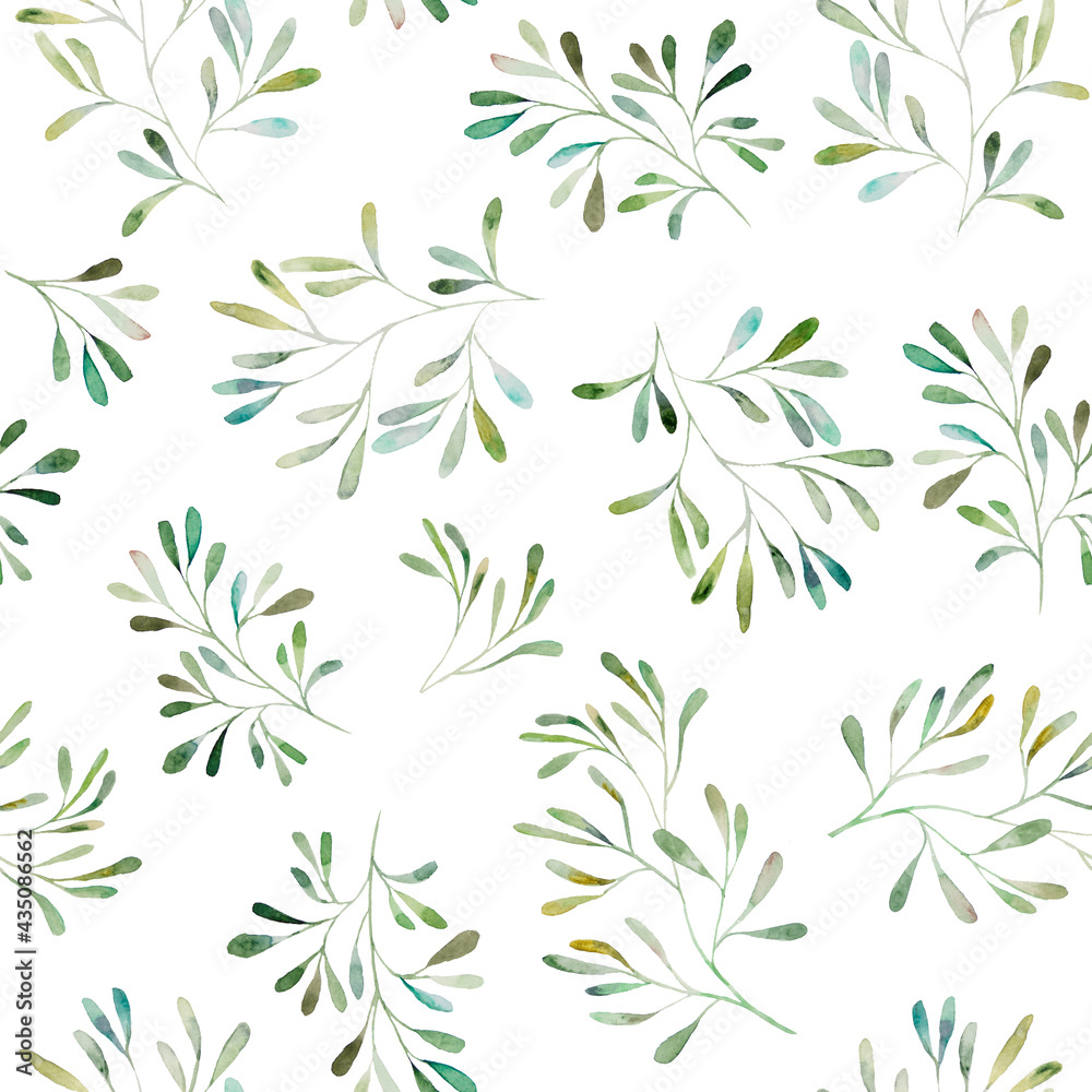 Watercolor botanical leaves seamless pattern illustration