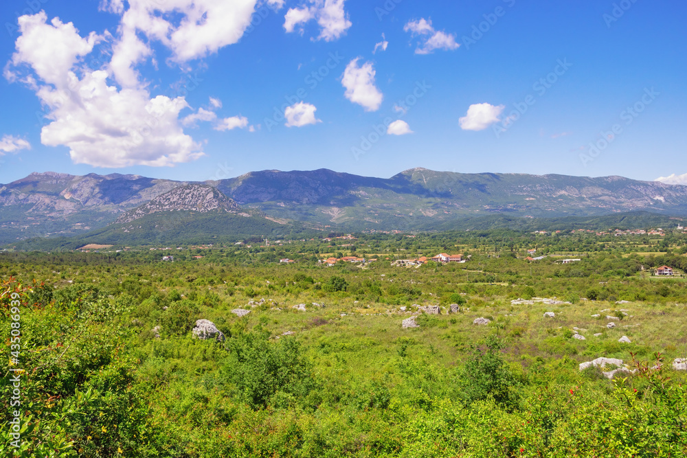 Beautiful summer landscape. Montenegro, Ulcinj Municipality, view of meadow near Old Town Shas ( dead town  )