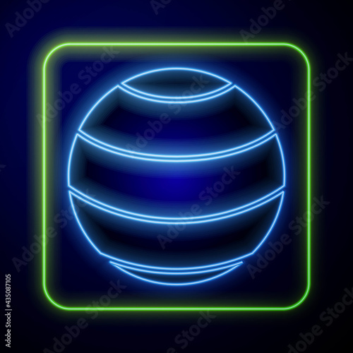 Glowing neon Fitness ball icon isolated on blue background. Gym ball. Vector