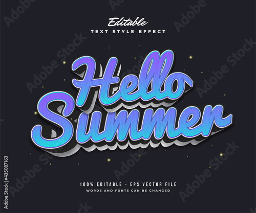 Hello Summer Text in Vintage and Cartoon Style with Embossed Effect. Editable Text Effect