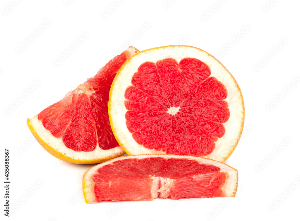 Fresh grapefruit slices isolated on a white background Fresh grapefruit slices isolated on a white background