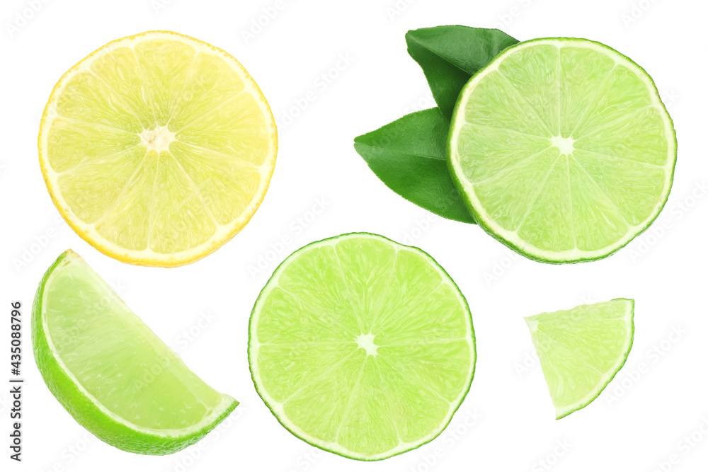 Limes isolated on a white background, top view