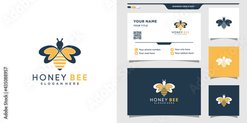 Honey bee logo with creative concept. Bee logo icon and business card design.