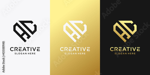 Monogram logo design initial letter A combined C in diamond style and golden style color.