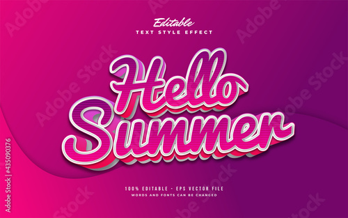 Hello Summer Text in Colorful Gradient with Cartoon Style. Editable Text Effect