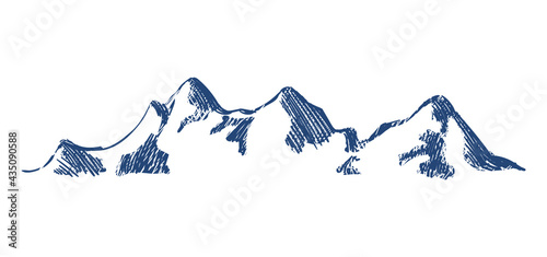 Vector hand drawn mountain, mountain sketch, snow, nature illustration.
