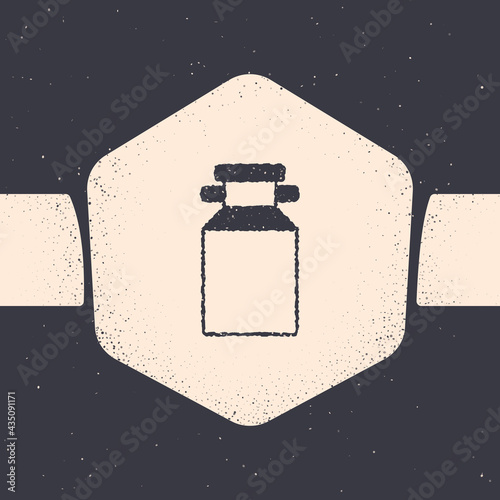 Grunge Can container for milk icon isolated on grey background. Monochrome vintage drawing. Vector