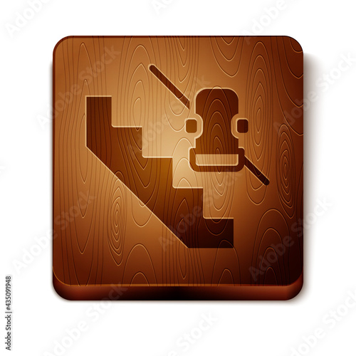 Brown Disabled access elevator lift escalator icon isolated on white background. Movable mechanical chair platform for handicapped human. Wooden square button. Vector