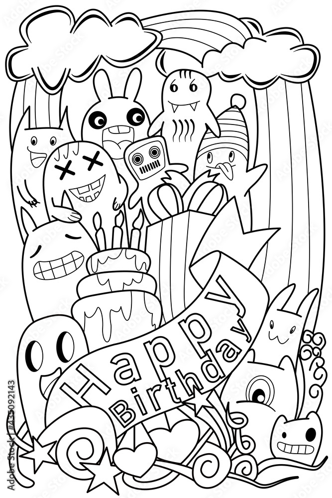 Doodle Monster Come to bless on the birthday Doodle Monster Come to bless on the birthday