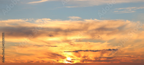 Beautiful cloudy sky at sunset, banner design