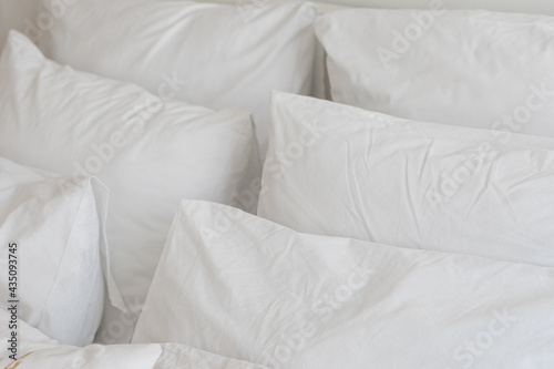 white hotel pillows close up