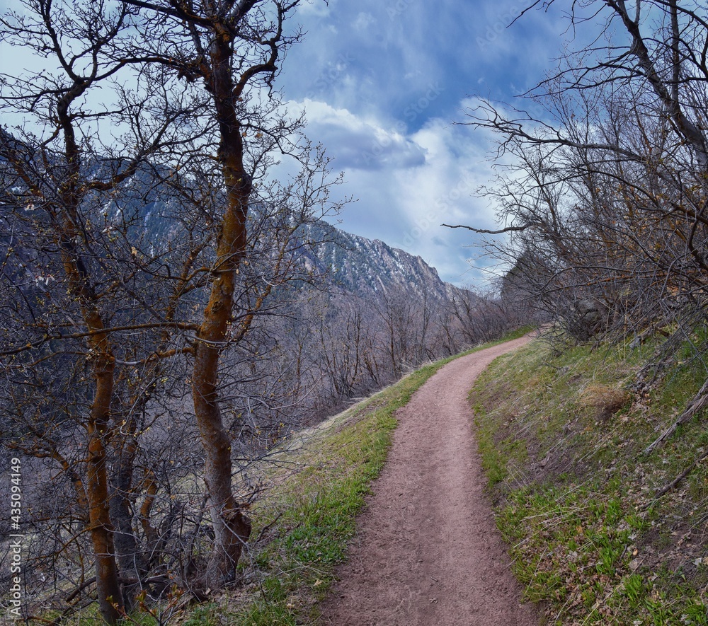 Grandeur Peak hiking trail loop views spring back around Bonneville Shoreline Pipe Line Overlook Rattlesnake Gulch trail, Wasatch Front Rocky Mountains, by Salt Lake City, Utah. United States. USA