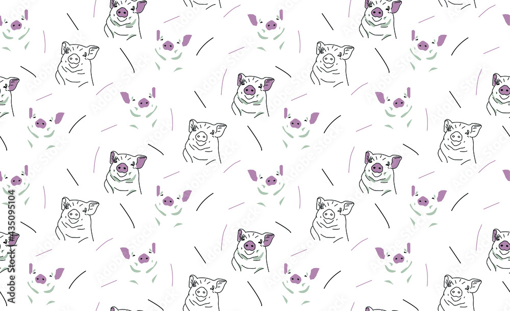 Seamless vector pattern with cute pigs