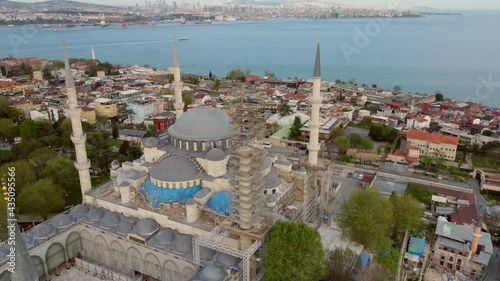 Turkey, Istanbul flight with a drone over the city, mosque, houses, Istanbul landmarks
