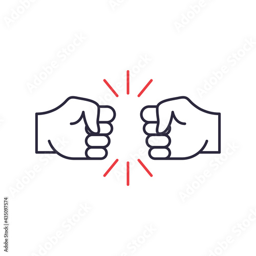 Two Hands Fist Bump line icon. Fists Punching as greeting. Respect, Fight, Conflict and Handshake concept. Punch between two Fists. Editable stroke. Vector illustration