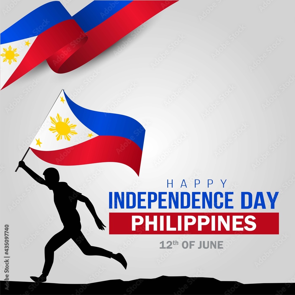 Happy Independence Day Philippine Vector Template Design Illustration Silhouette Man Running With Flag Stock Vector Adobe Stock