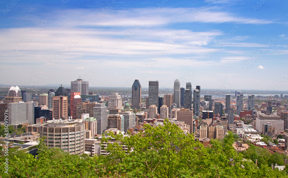 Aerial view of Montreal skyline in springtime, Quebec, Canada

