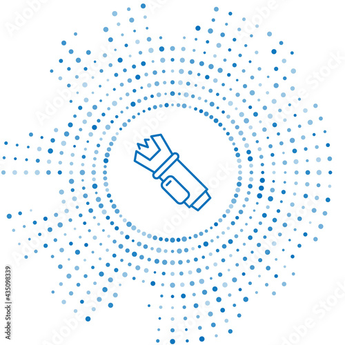 Blue line Police electric shocker icon isolated on white background. Shocker for protection. Taser is an electric weapon. Abstract circle random dots. Vector