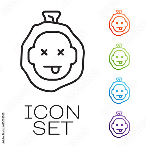 Black line Murder icon isolated on white background. Body, bleeding, corpse, bleeding icon. Dead head. Concept of crime scene. Set icons colorful. Vector
