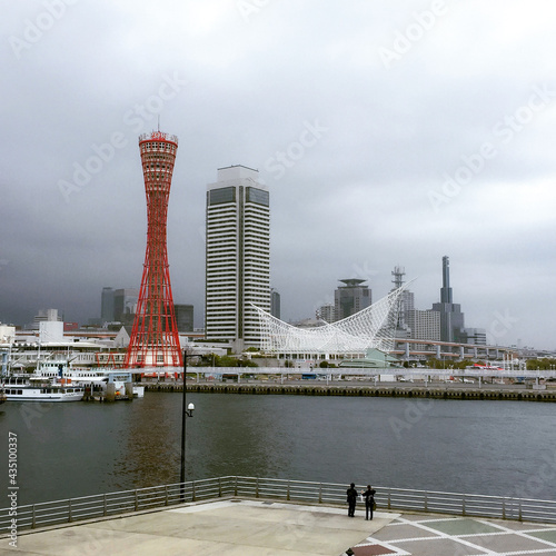 Skyline and Port of Kobe landscape in a cloudy sky in Kansai Perfecture, Japan