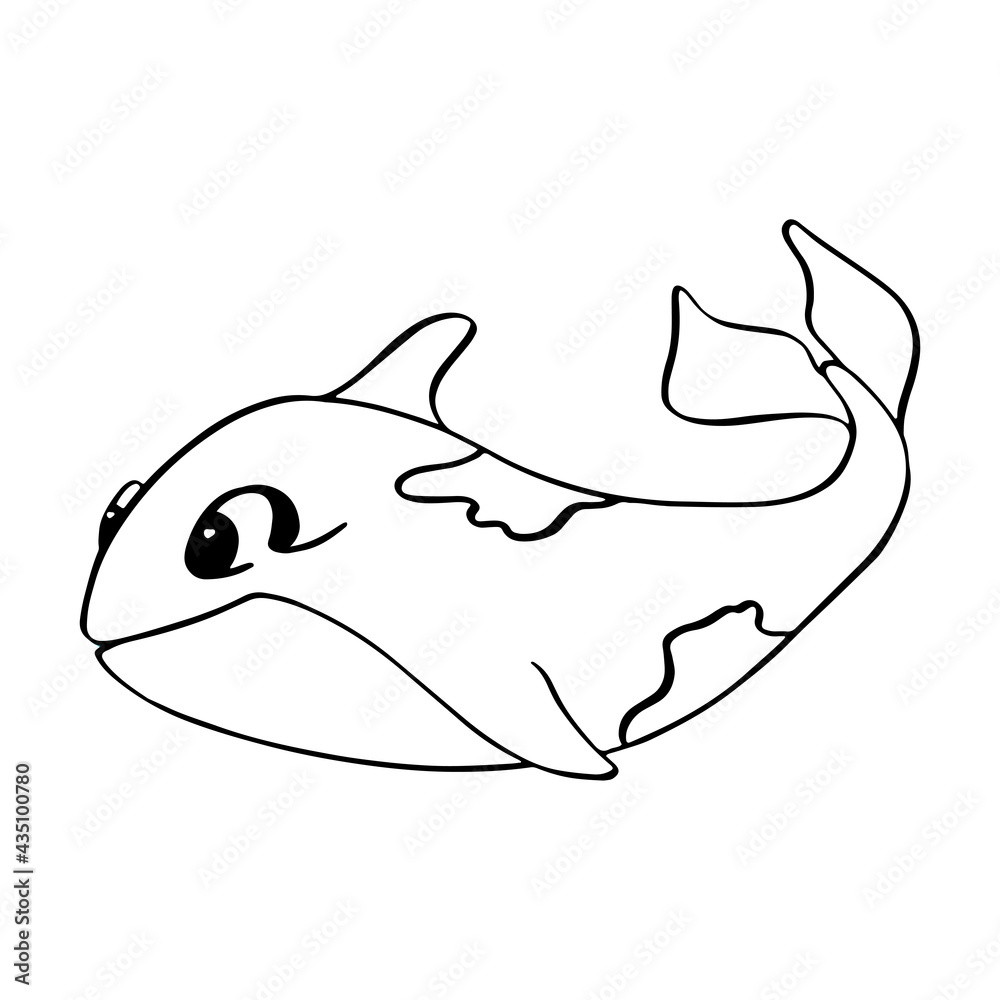 Fototapeta premium Orca. Black and white outline. Vector image in cartoon style. Children's coloring book.