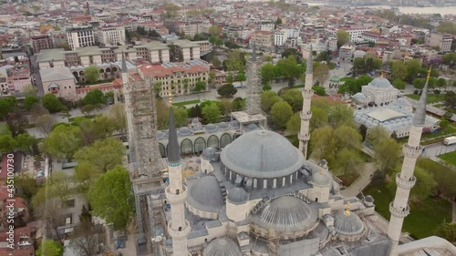 Turkey, Istanbul flight with a drone over the city, mosque, houses, Istanbul landmarks