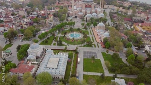 Turkey, Istanbul flight with a drone over the city, mosque, houses, Istanbul landmarks