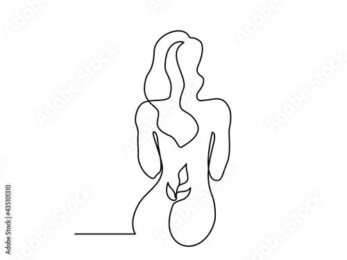 Beatiful naked Woman sitting back. One line drawing