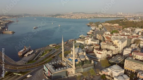 Turkey, Istanbul flight with a drone over the city, mosque, houses, Istanbul landmarks