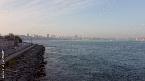 Turkey, Istanbul flight with a drone over the city, mosque, houses, Istanbul landmarks