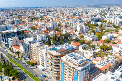 Aerial view of Limassol centre towards the mountains