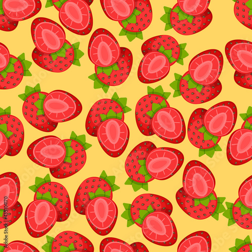 Strawberry pattern, fruit vector repeated seamless background.  Best for paper, cover, fabric, gift wrap, wall art, interior décor. Simple surface pattern design