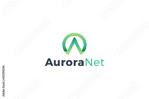 Letter A green colour ribbon business logo design