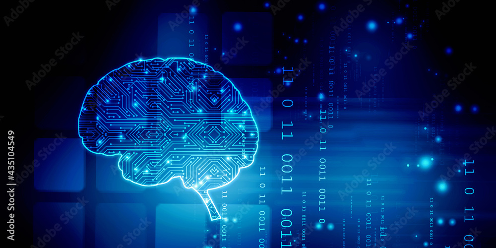 Fototapeta premium 2d illustration Concept of thinking, background with brain, Abstract Artificial intelligence. Technology web background 