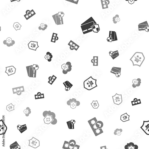 Set Credit card with shield, Password protection, Incognito mode and Cloud and on seamless pattern. Vector