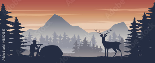man is shooting reindeer in the wild,vector illustration