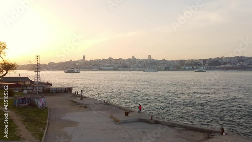 Turkey, Istanbul flight with a drone over the city, mosque, houses, Istanbul landmarks