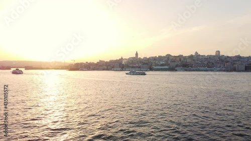 Turkey, Istanbul flight with a drone over the city, mosque, houses, Istanbul landmarks