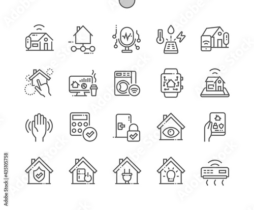 Home automation. Control house. Security system. Energy management and lighting control. Technology and monitoring. Pixel Perfect Vector Thin Line Icons. Simple Minimal Pictogram
