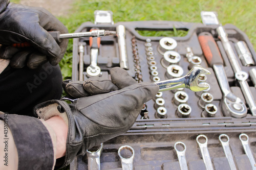 set of various repair hand tools or auto mechanics. repair tool kit. equipment for construction.