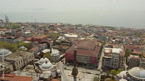 Turkey, Istanbul flight with a drone over the city, mosque, houses, Istanbul landmarks